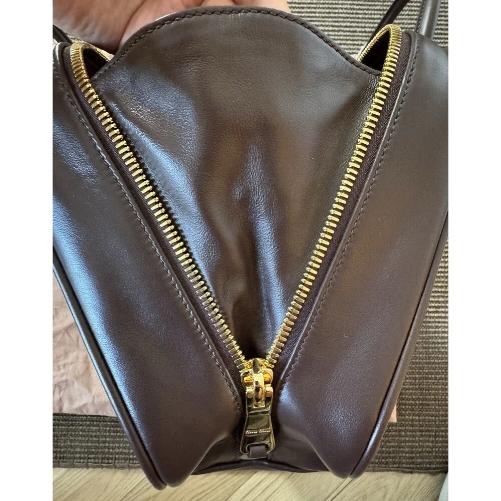 Miu Miu Beau Logo Large Bowling Bag in Briarwood Brown MSRP $3950